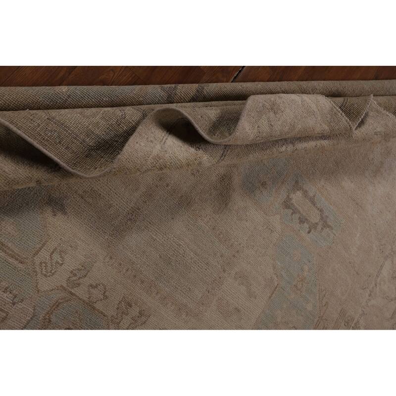 Vegetable Dye Geometric Oushak Area Rug Hand-Knotted Wool Carpet - 6'1"x 8'11"