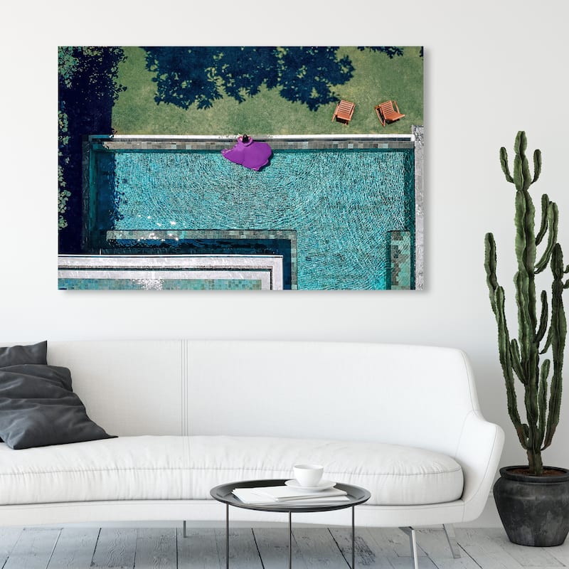 Wynwood Studio Fashion and Glam Lady in Violet Swim Blue and Turquoise Modern & Contemporary Wall Art Canvas Print - 36 x 54