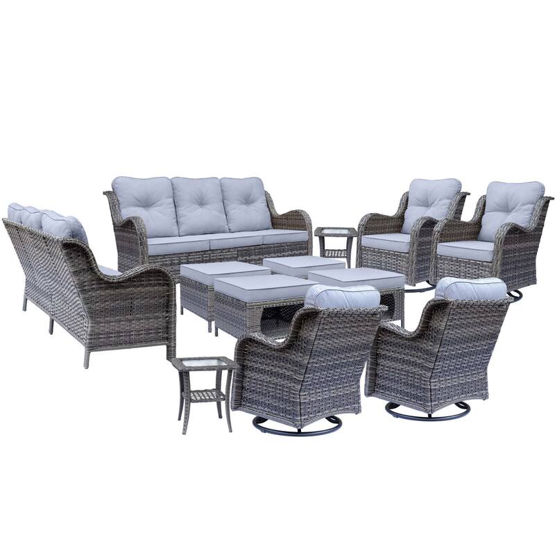 12 Piece Outdoor Wicker Patio Furniture Seating Set with Swivel Chairs