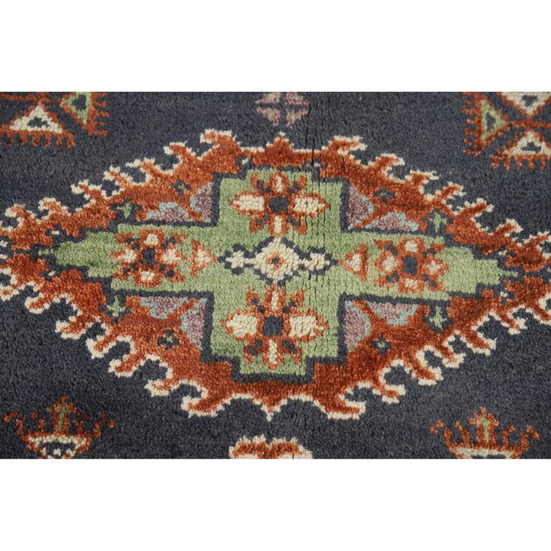 Blue Geometric Viss Indian Area Rug Hand-Knotted Wool Carpet - 6'0" x 8'9"