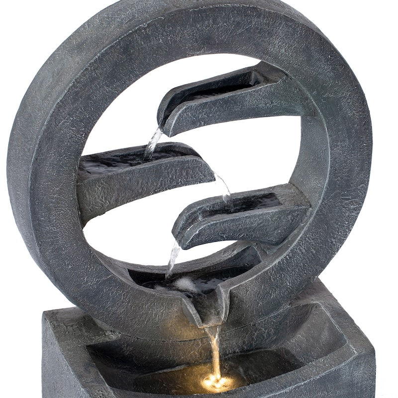 Christopher Knight Home - Modern 26.77"H Polyresin Outdoor Water Fountain with LED Light & Cascading Design