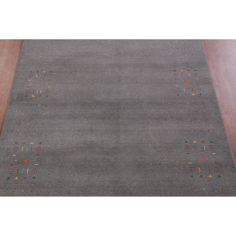 Hand Knotted Oriental 100% Wool Carpet Tribal Tribal Greys & Charcoal Gabbeh Area Rug - 8' 2'' X 5' 2''