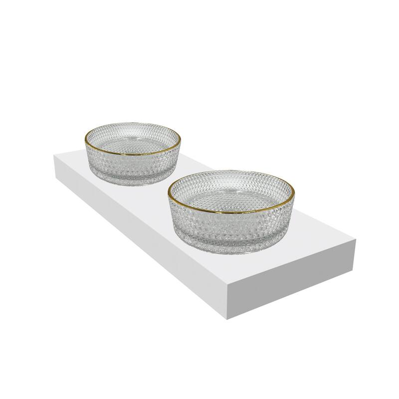 CastelloUSA 16" Round Decorative Clear with Gold Rim Crystal Sink With Base