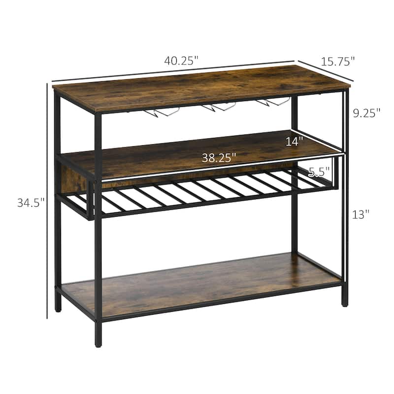 HOMCOM Industrial Wine Rack with 11-Bottles Holder, Free Standing Wine Shelf with Glass Holders, Dark Brown