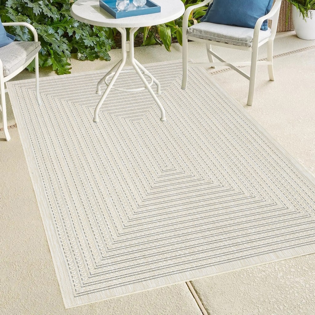 Indoor/Outdoor Area Rug/ Runner/ Doormat- Natural & Black & Red & Ivory Color -Machine Washable, Weather and UV Resistant-Viola