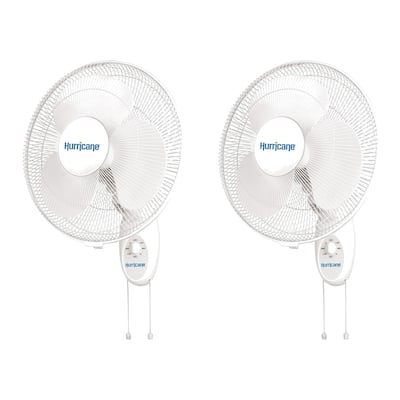 Hurricane Supreme 16 Inch 90 Degree Oscillating 3 Speed Wall Fan, White (2 Pack) - 8.48