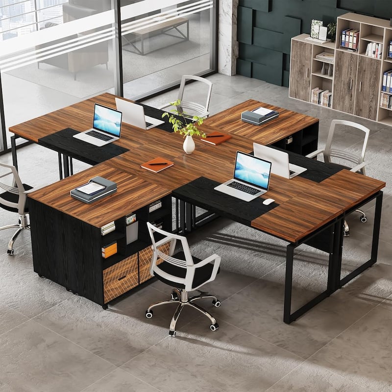 63" L-Shaped Executive Desk Reversible File Cabinet Combo, Office Computer Desk Set with Storage Drawers