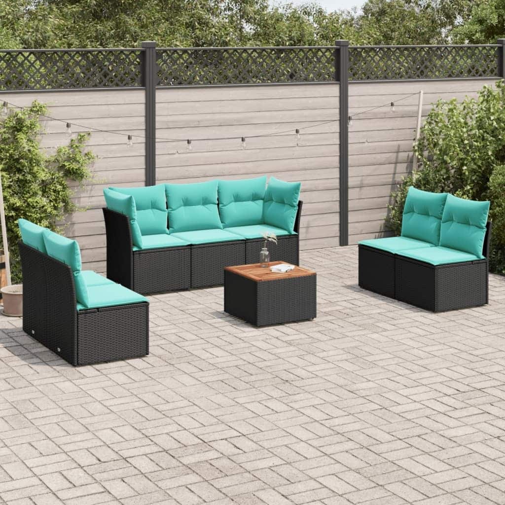 vidaXL 8 Piece Patio Sofa Set with Cushions Black Poly Rattan - 24.4 x 24.4 x 27.2