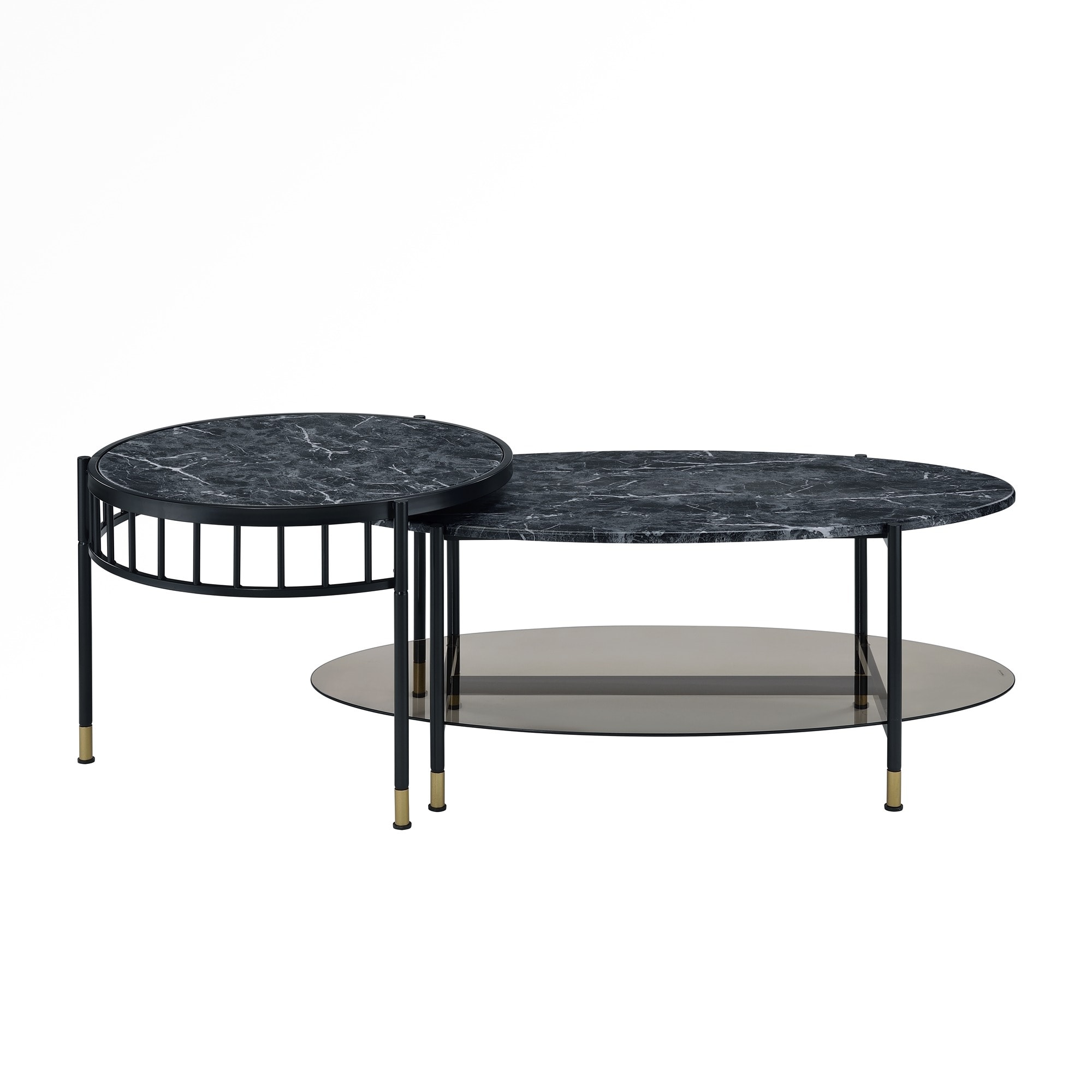 Nesting Coffee Table, Faux Marble Top and Black Finish