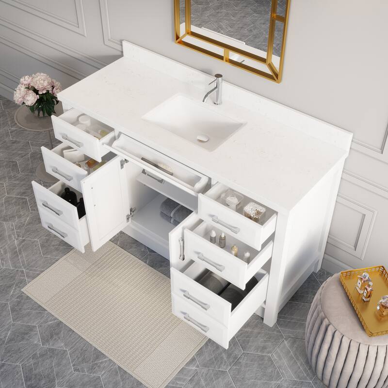 Calumet 60-in Solid Hardwood Bathroom Vanity with Engineered Stone Countertop