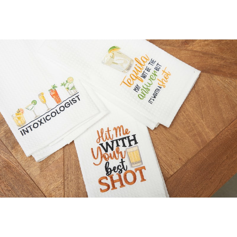 "Hit Me With Your Best Shot" Funny Cute Waffle Weave Embroidered Dishtowel