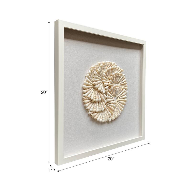 Shell Wood Frame Wall Art Coastal Spiral Design (Set of 2) - 20" Ivory