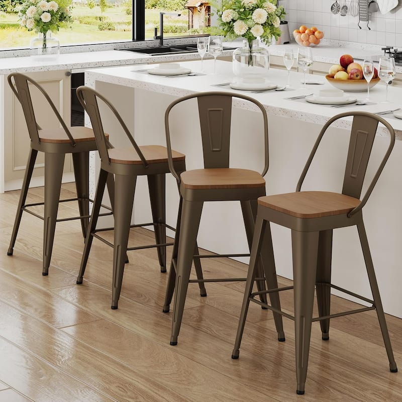 Counter & Bar Stools with Metal Frame Kitchen Stools with High Back Kitchen Bar Furniture Stools with Wooden Seat