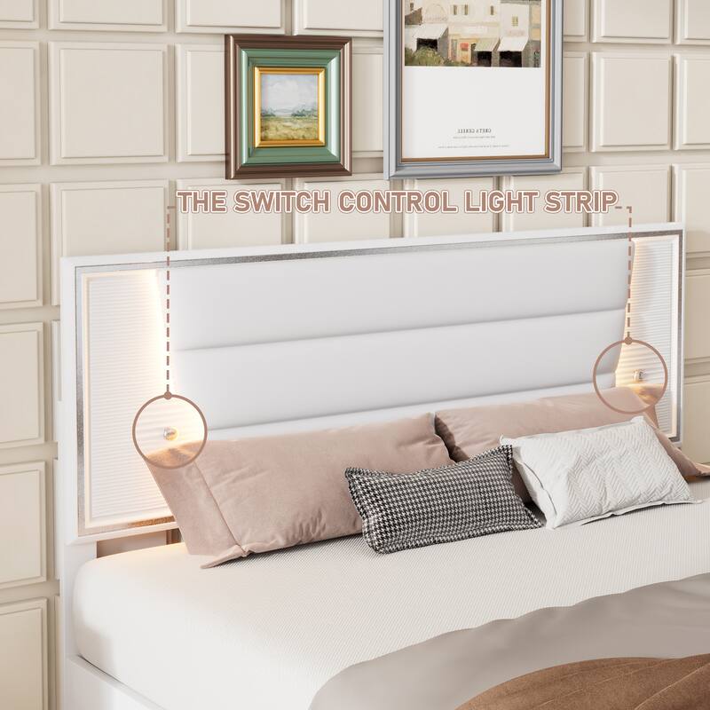 Queen Size PU Upholstered Bed with LED Light Strips