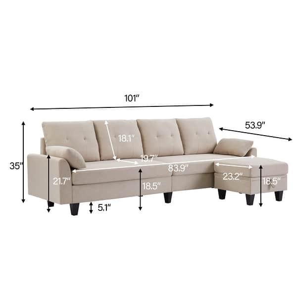 dimension image slide 3 of 6, 100.79" L shaped Pillow Top Arm Sofa With Storage Bag