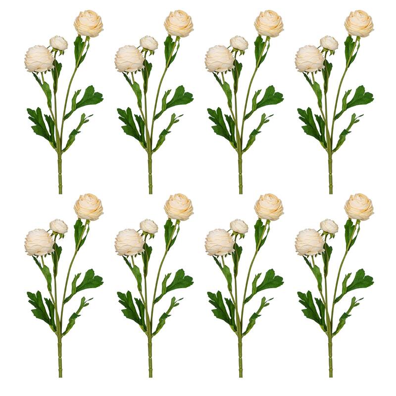 Champagne Silk Decorative Artificial Persian Buttercup Rose Flowers - 8 PC - Champagne