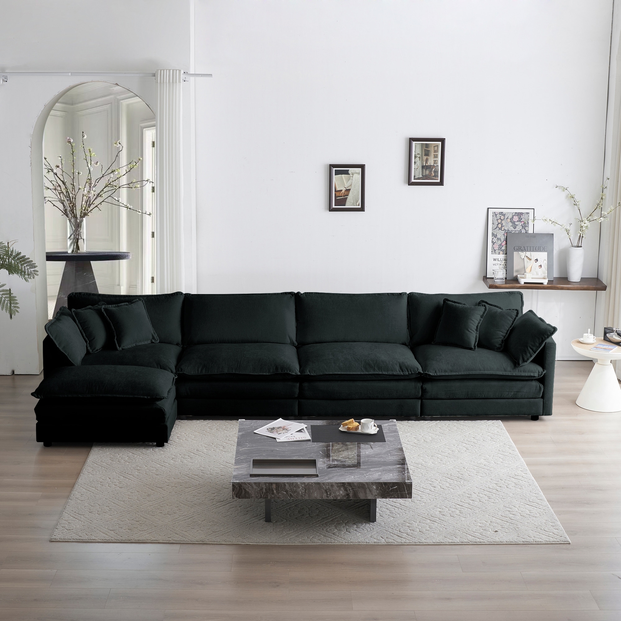 GDFStudio - Crisp Chenille 140 Inch 4 Seater Sectional Sofa with 1 Ottoman