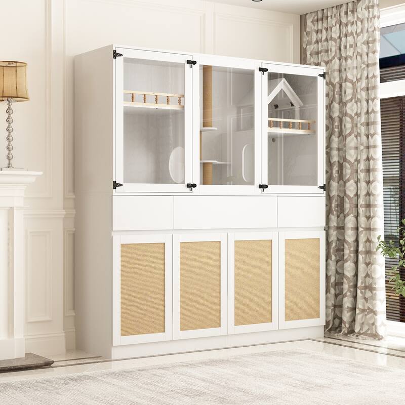 Pet Storage Cabinet Display Shelves 63" Wide Cat and Dog Organizer