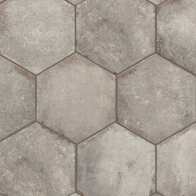 Merola Tile D'Anticatto Hex Grigio 11" x 12-3/4" Porcelain Floor and Wall Tile