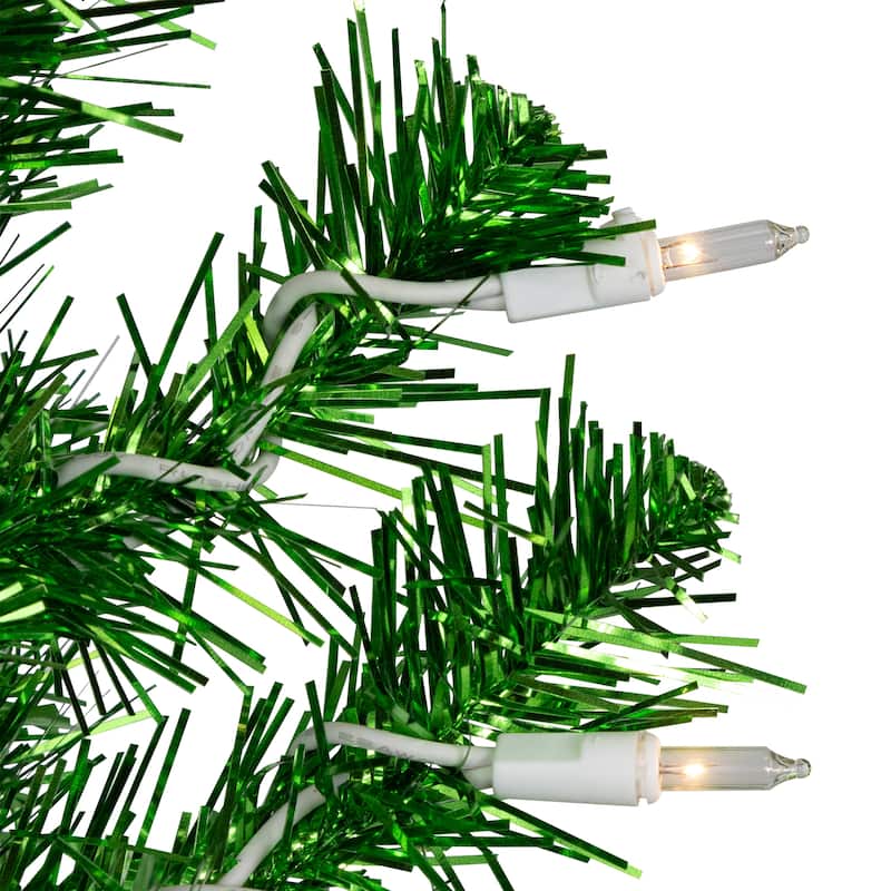 2' Paradise Lime Green Tinsel Pine Artificial Tree Clear Lights - under-3-feet