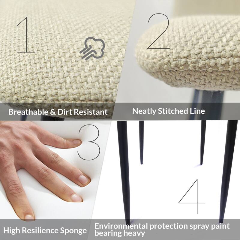 Dining Chairs Set of 4, Beige Linen Upholstered Dining Table Chair