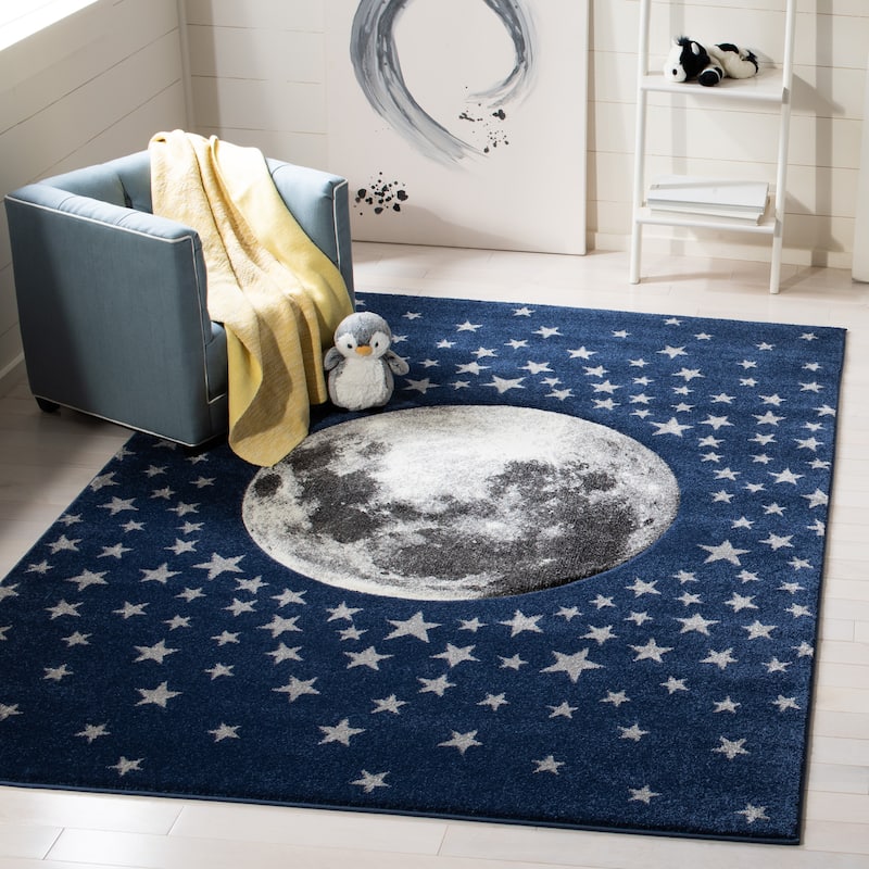 SAFAVIEH Carousel Kids Atsumi Moon Rug - 9' x 12' - Navy/Grey