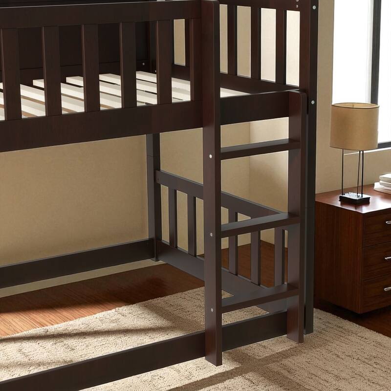 Twin over Twin over Twin Triple Bunk Bed, Solid Rubber Wood Detachable Bunk Frame with Ladders and Guardrails