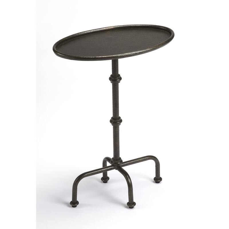 HomeRoots 26" Gray Aluminum Oval Pedestal End Table - 19.75 in. x 26.00 in. x 12.00 in.