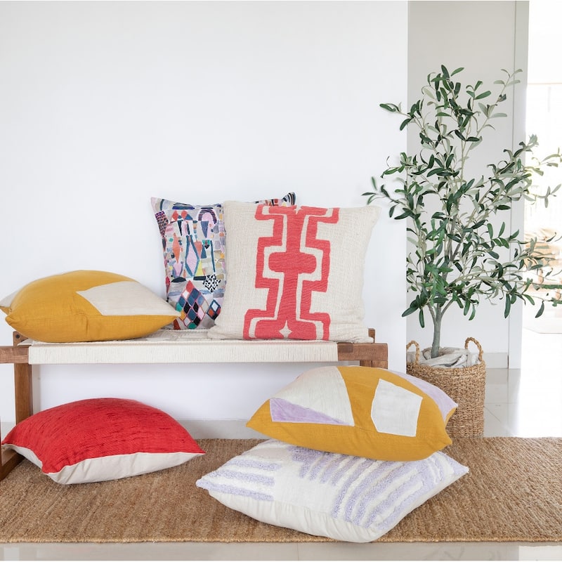 HomeRoots 24" X 24" Yellow And Ivory 100% Cotton Abstract Zippered Pillow