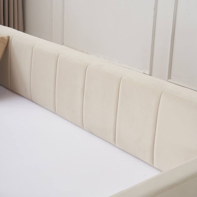 Twin Daybed with Trundle, Upholstered Velvet Frame, Space Saving Daybed Bed for Guest Room