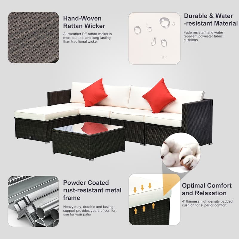 Outsunny 6-piece Outdoor Cushioned Wicker Patio Sectional Chat Set