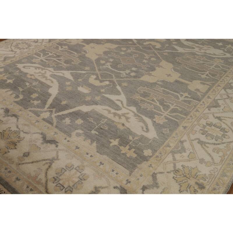 Transitional Grey Oushak Indian Area Rug Hand-Knotted Wool Carpet - 8'3" x 9'10"
