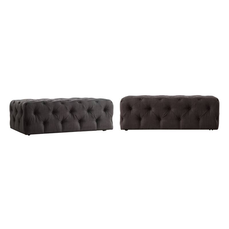 Gdansk Rectangular Tufted Ottoman with Casters - Charcoal Linen