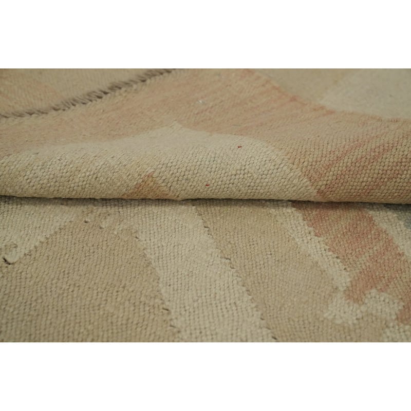 Hand Woven Oriental 100% Wool Carpet Southwestern Tribal Beige & Ivories Kilim Area Rug - 6' 5'' X 4' 11''
