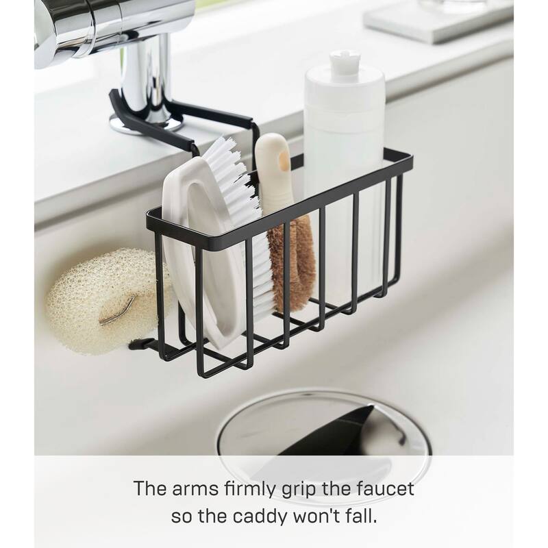 Yamazaki Home Faucet-Hanging Sponge Caddy, Steel - L 7.3 x W 8 x H 5.5 inches