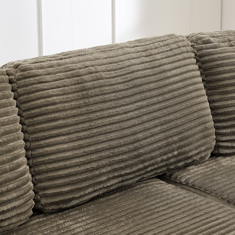 Modern Minimalist L-shape Sectional Sofa with Chaise Lounge Corduroy Compressed Folding Couch Convertible into Floor Bed