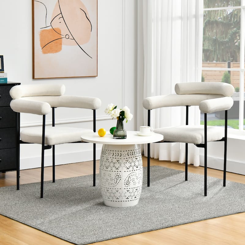Boucle 25" Upholstered with Curved Backrest Dining Chairs - Cream