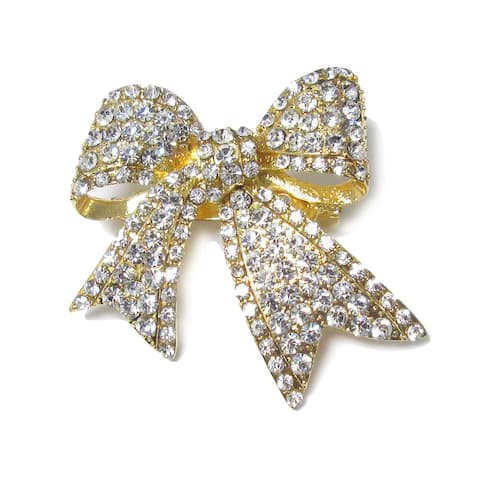 Set of 2 Ribbon Bow Crystal Rhinestone Brooch Pin Decorative Accent Piece 2in - 2" H x 2" W x 0.5" DP - 2" H x 2" W x 0.5" DP