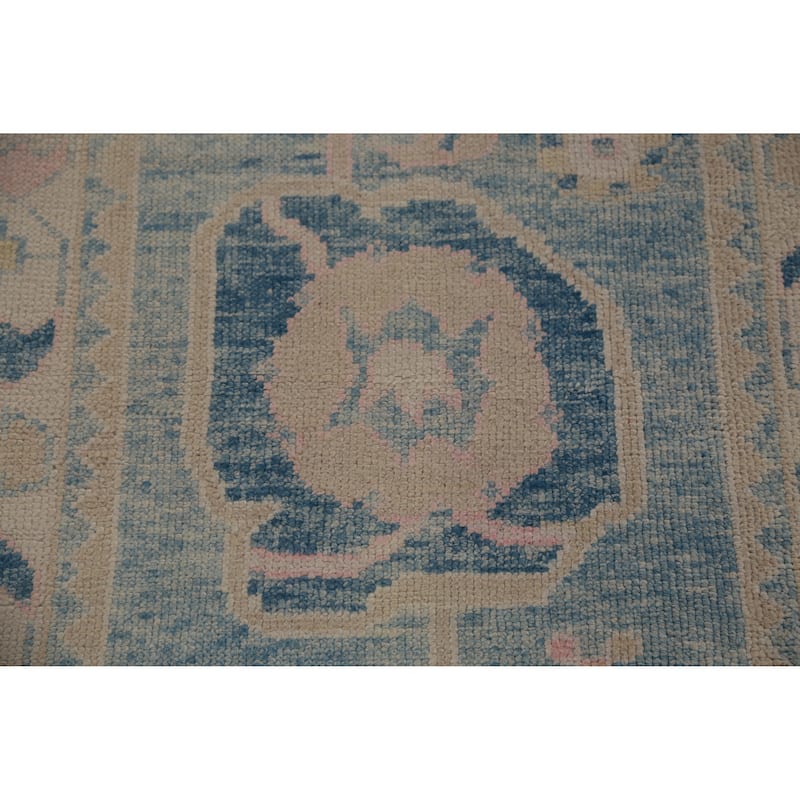 Hand Knotted Oriental 100% Wool Carpet Transitional Geometric Navy Blue & Blues Oushak Runner Rug - 12' 2'' X 3' 3''