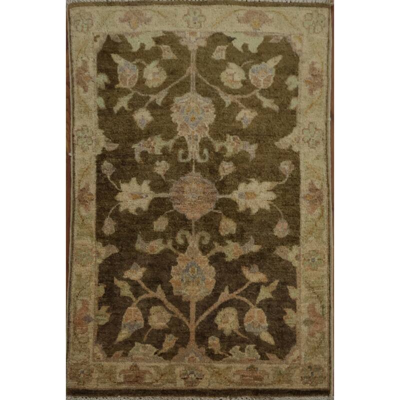 Hand Knotted Oriental 100% Wool Carpet Traditional All-Over Brown Peshawar Area Rug - 3' 0'' X 2' 0''