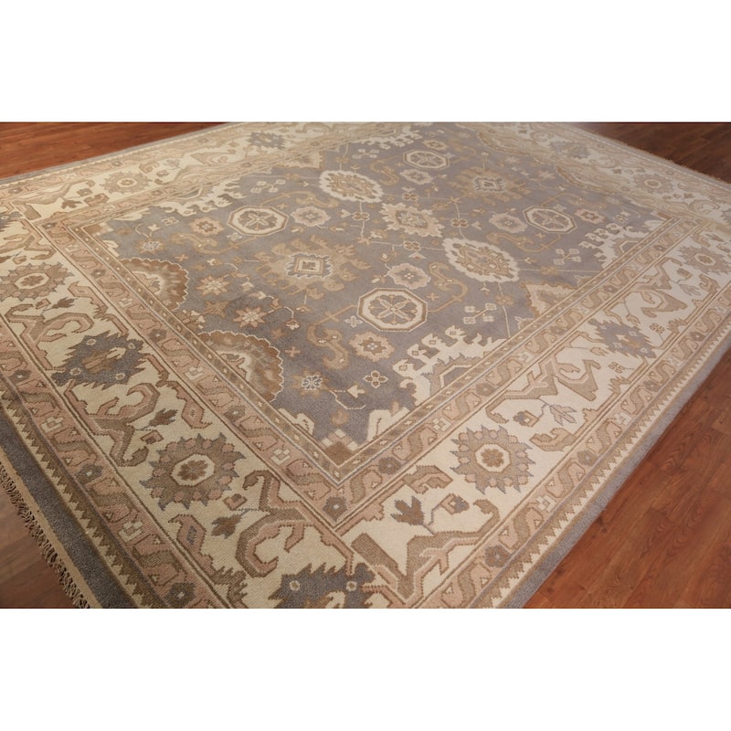 Gray Oushak Indian Area Rug Hand-Knotted Wool Carpet - 9'0"x 12'0"