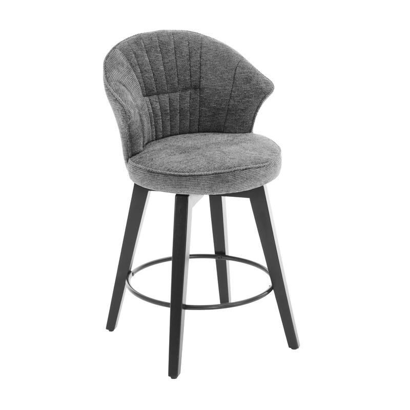 Set of 2 Chenille Upholstered Swivel Bar Stools with Solid Wood Legs and Wing Back