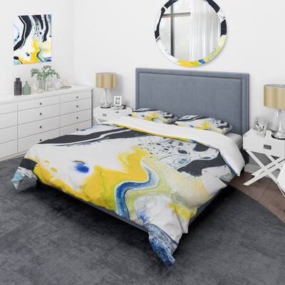 Designart 'Abstract Marble Composition In Yellow and Blue IV' Modern Duvet Cover Set