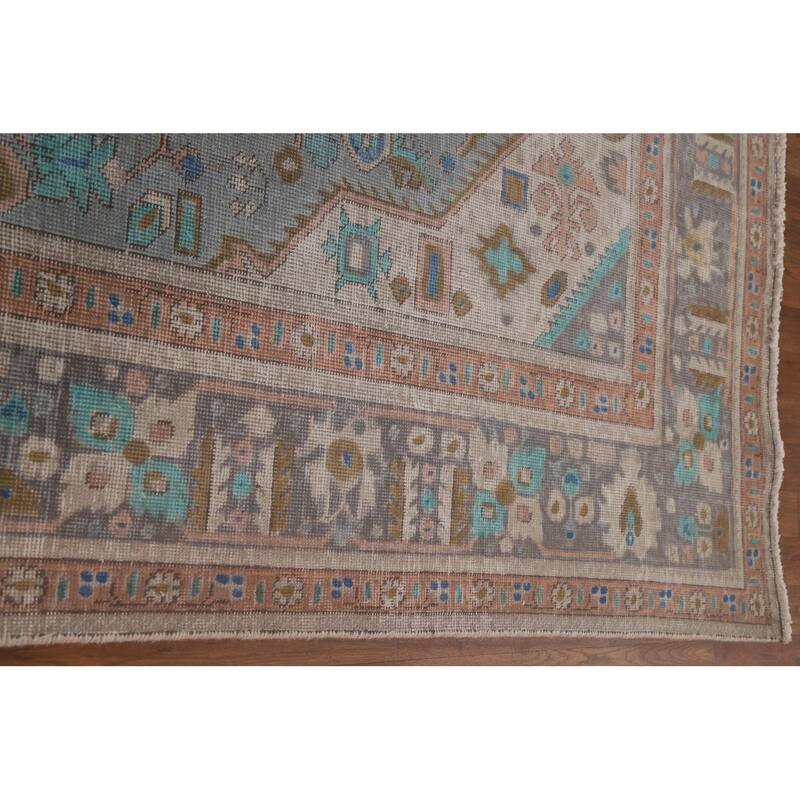 Geometric Blue Tabriz Persian Antique Area Rug Handmade Wool Carpet - 8'0" x 10'10"