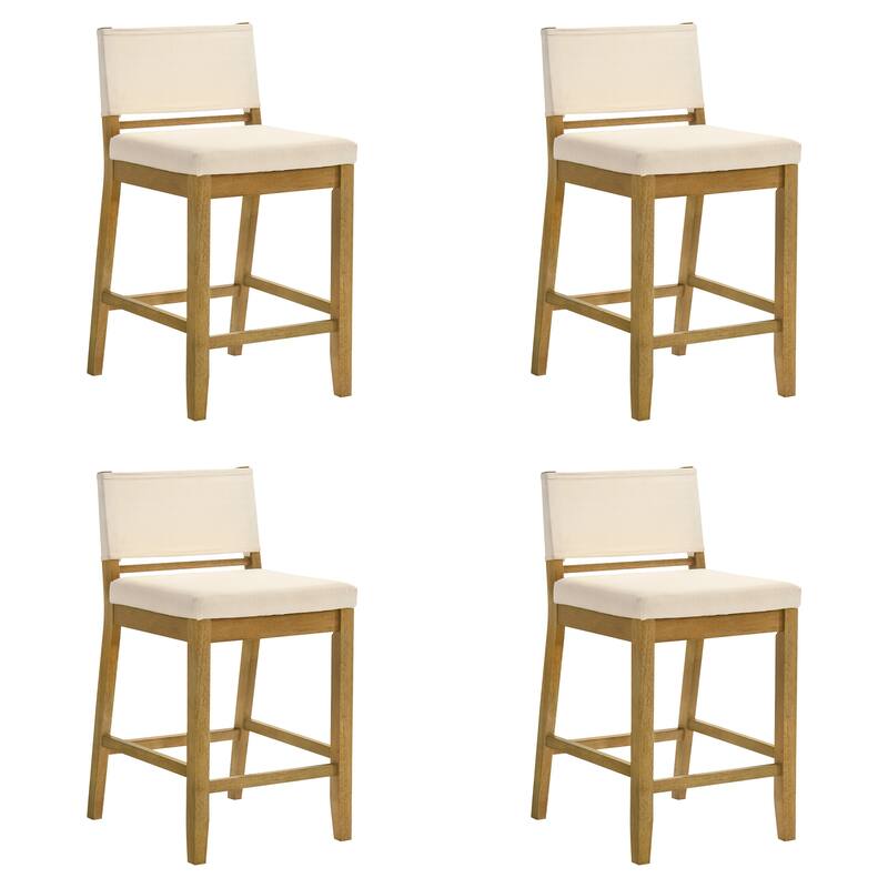 Yanely Mdoern Bar Stool, Upholstered Counter Height Stool with Solid Wood Legs - Set of 4 - Amber Glow - Counter Height