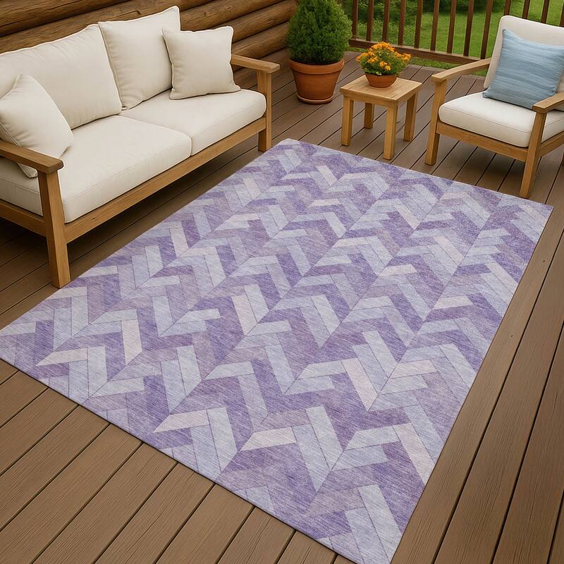 Machine Washable Indoor/ Outdoor Modern Chevron Chantille Rug