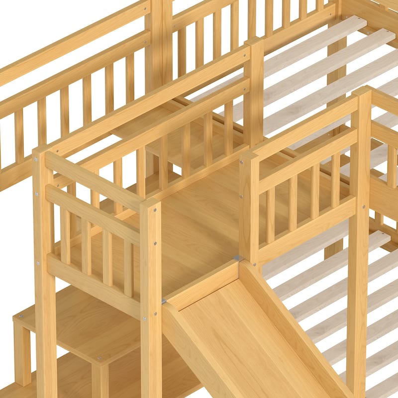 House-shaped Bunk Bed Playful Kids Bed Frame with Storage Stairs, Slide and 2 Placement Methods for Boys and Girls