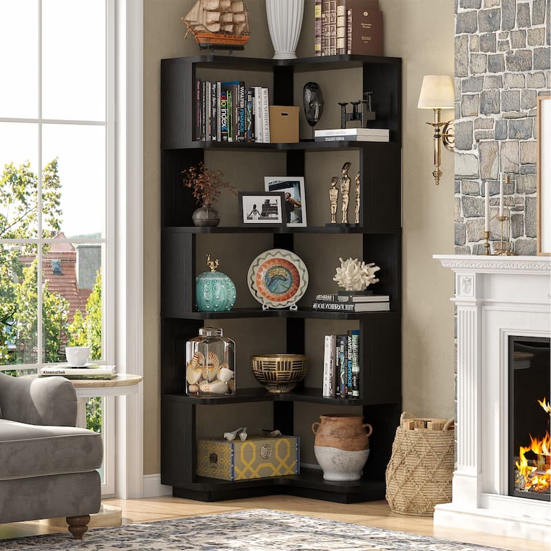 5-Tier Corner Space Shelving Bookshelves, Freestanding Display Storage Shelving - Black