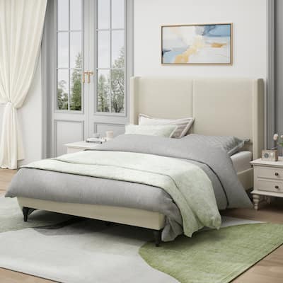 Queen Size Bed Frame with 55.5"High Back Upholstered Headboard