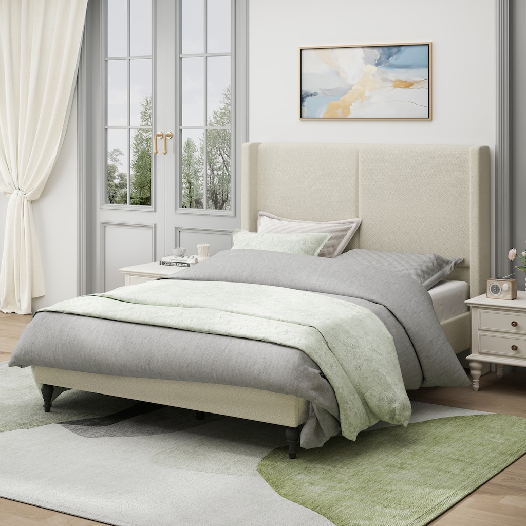 Queen Size Bed Frame with 55.5"High Back Upholstered Headboard